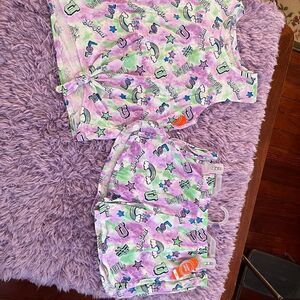 🤩 NWT Wander Nation xl 14/16 purple/green kids short set